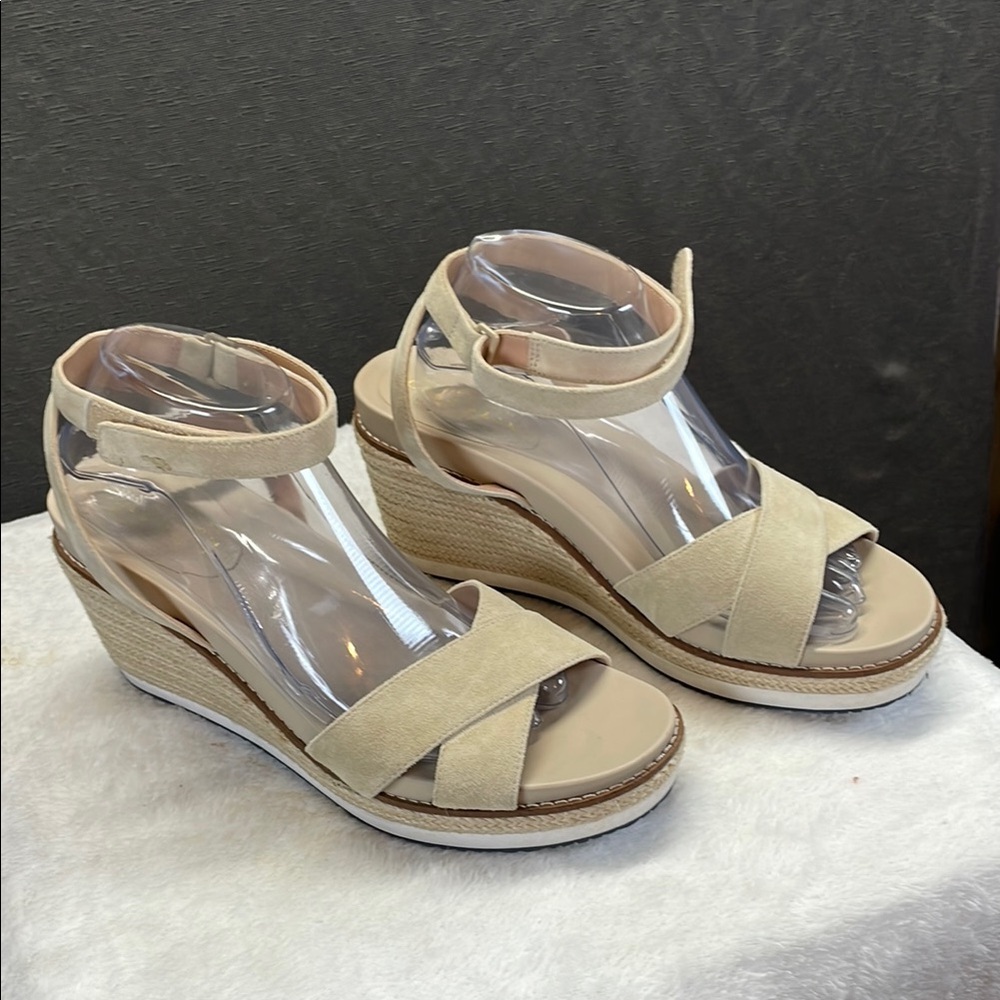Cole Haan Cream Wedge Sandals with Ankle Strap